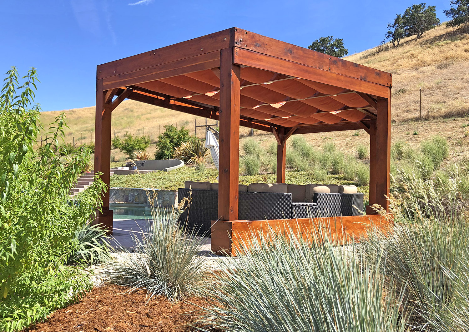 Retractable Shade  Canopy  Pergola  Kit Custom Made from Redwood